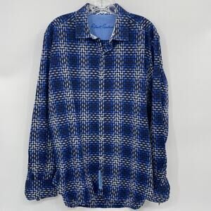 ROBERT GRAHAM Mens Long Sleeve Button Up Shirt Size M Flip Cuff Cotton Blue